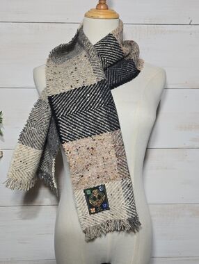 Vintage Irish Donegal Tweed Wool Patchwork Scarf – Made in Ireland